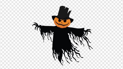 Animated Halloween Scarecrow with Jack-o'-lantern Head Icon