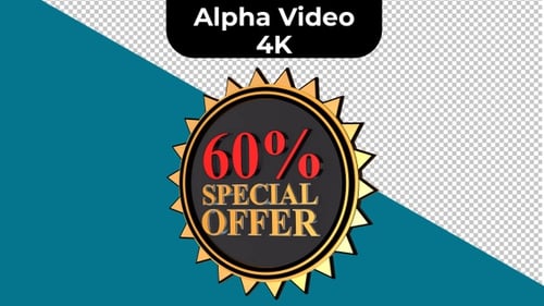 3D Gold Rotating 60% Special Offer Badge Animation