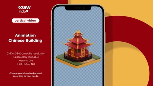3D Vertical Chinese Building Loop Animation Transparent