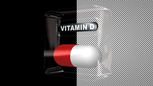 Vitamin-D-Pille in einem Glaswürfel, Kapsel, Alphakanal, in Schlaufen