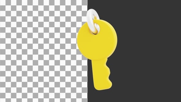 3D Animation of Yellow Key on a Keyring | Alpha Channel, Elements ...