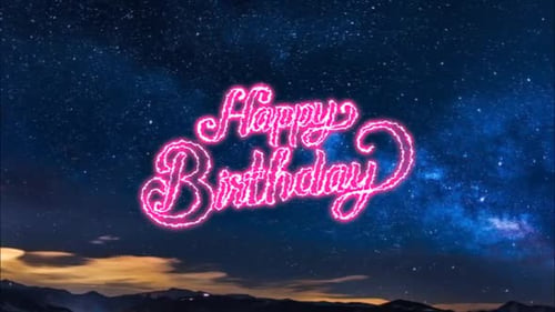 Animated Happy Birthday Neon Glowing Text Title