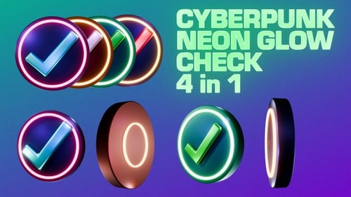 3D Cyberpunk Neon Glow Right Supers Icon Bugs Checklist Checked Checkmark 4 In 1