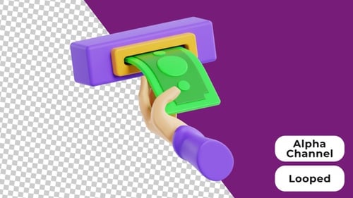 3D Animated Cash Withdrawal | Alpha Channel