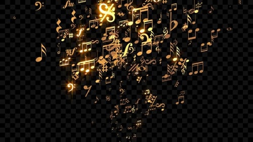 Elegant Golden Music Notes Falling with Alpha Channel