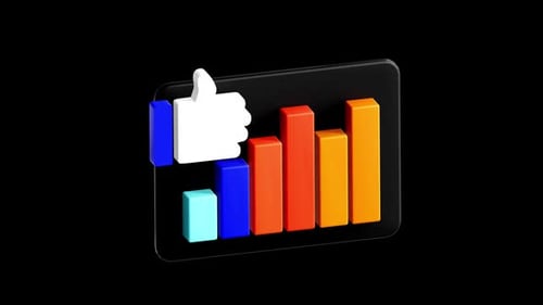 3D Animated Bar Graph with Thumbs Up Icon for Business Statistics