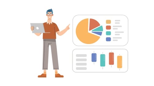 Flat Design Animated Presenter with Business Charts