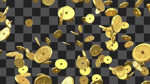 Chinese Ancient Gold Coins Rain Loop