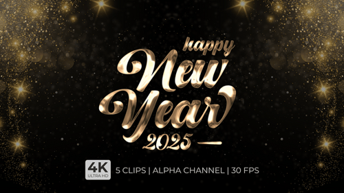 Happy New Year 2025 Metallic Text Animation