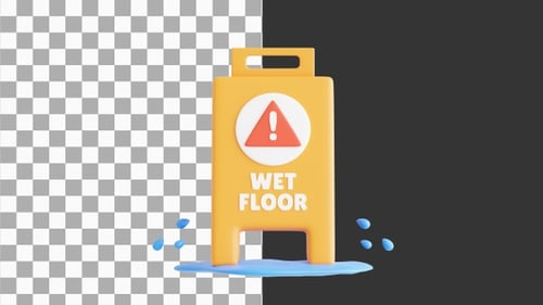 3D Animation of Wet Floor Sign Safety Awareness in Wet Conditions | Alpha Channel