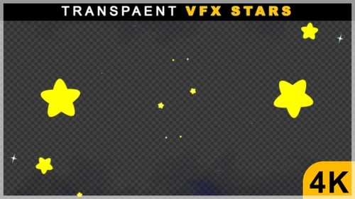 Falling Down Cartoon Style Glowing Yellow Stars VFX Animation On Transparent Background