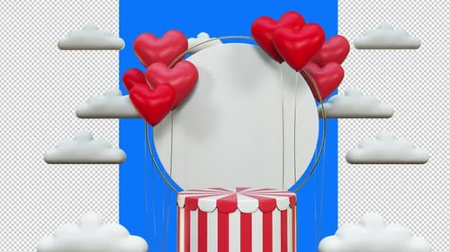 Animated 3D Love Hearts Pedestal with Clouds Overlay