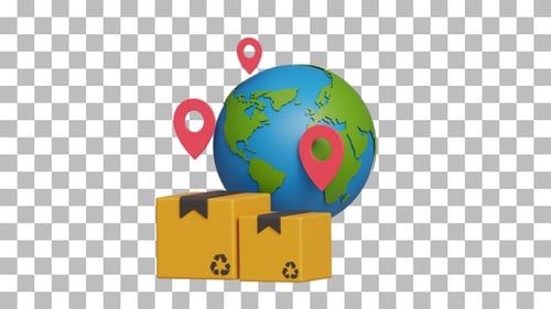 3D Animation of Worldwide Shipping with Alpha Channel