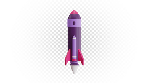 Purple and Pink 3D Cartoon Rocket Icon for Startup Business Launch
