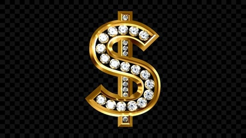 Rotating 3D Gold Dollar Sign with Diamond Inlay