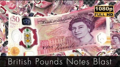 Falling 50 Pound Notes with Alpha Channel