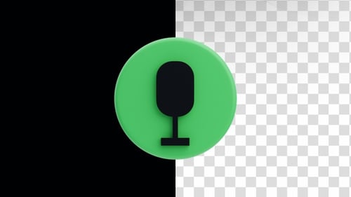 Animación 3D del icono del micrófono en el círculo verde