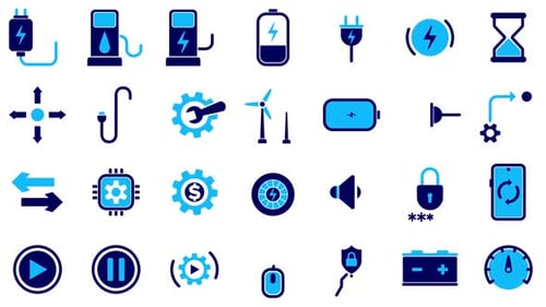 Animated Flat Design Technology and Energy Icon Pack