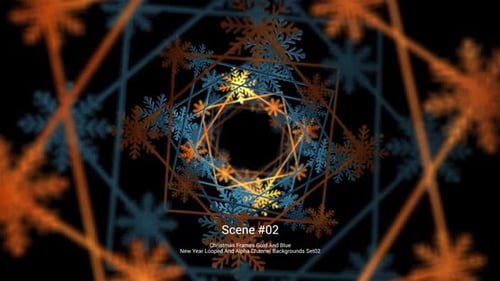 Christmas Frames Gold And Blue New Year Looped And Alpha Channel Backgrounds Set02