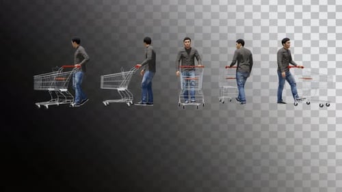 Varias amas de casa 3D paseando y yendo a la tienda y haciendo compras en alfa de alta calidad