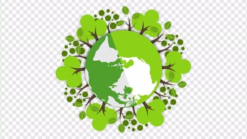 Green Earth Globe with Growing Trees Animation