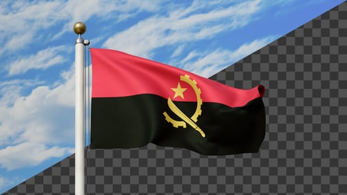 Angola Flag Waving Animation with Realistic Fabric and Alpha Channel