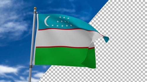 Uzbekistan National Flag Waving in Realistic 3D