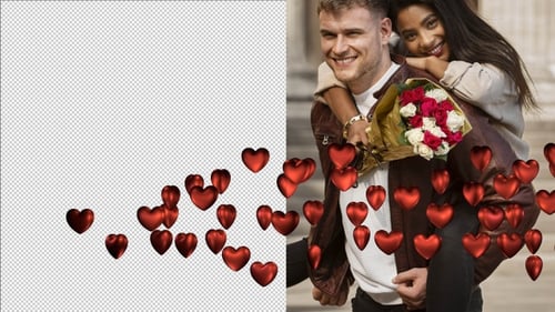 Glossy Red Hearts Floating Upward Motion Background