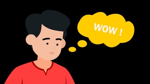 Young Man In Red Shirt Thinking WOW Moment On Alpha
