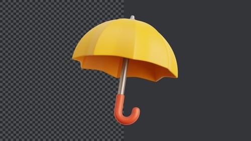 3D Yellow Umbrella Opening and Closing Animation