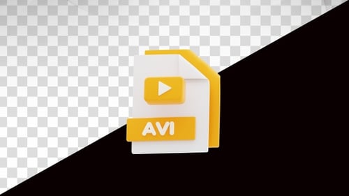 Animación 3D del icono 3D del archivo AVI. Concepto de formato de archivo