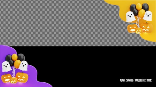 Halloween Ghosts And Balloons Frame Border Animation | Alpha Loop