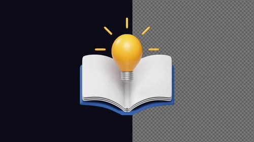 3D Animated Open Book with Glowing Idea Light Bulb