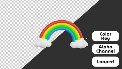 3D Animated Colorful Rainbow Growing Between White Clouds