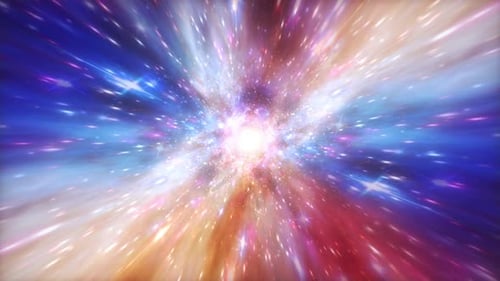 Colorful hyperspace light speed space flight through space time wormhole tunnel. Abstract bright red