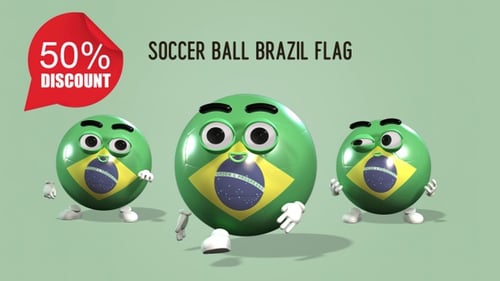 Balón de fútbol, bandera de Brasil