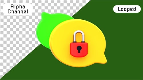 Animated 3D Speech Bubbles with Padlock for Security