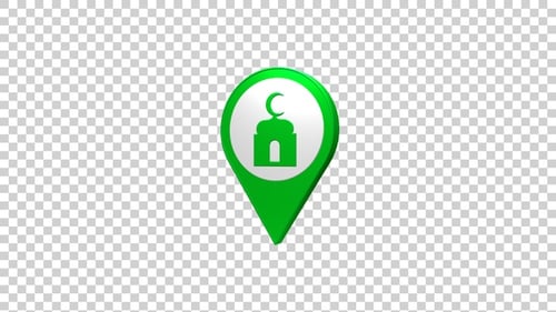 3D Animated Mosque Map Pin Icon Reveal