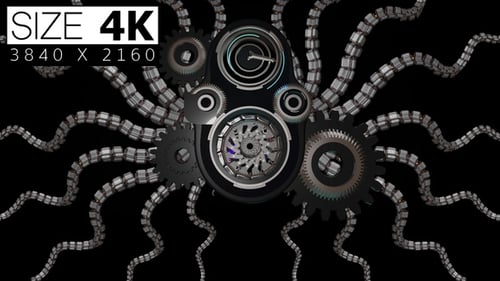 Futuristic Geometric Mechanism with Interlocking Gears and Glowing Elements