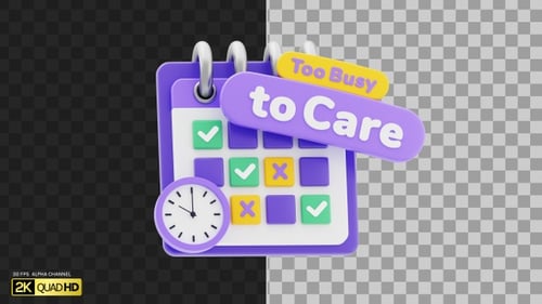 3D Calendar with Too Busy to Care Text Message | Alpha Channel