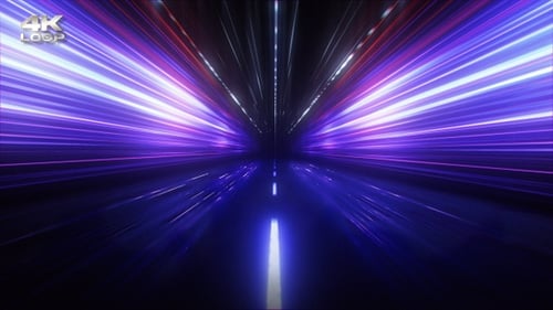 High Speed On Straight Road Neon Light Highway Loop Background