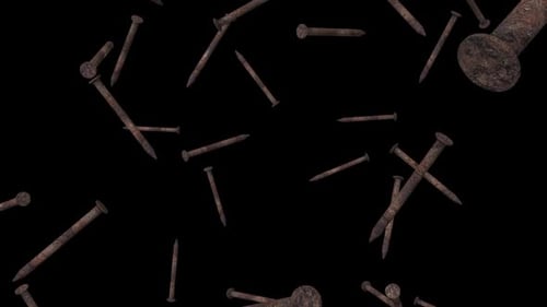 Grunge Textured Rusty Nails Falling Scattering Effect