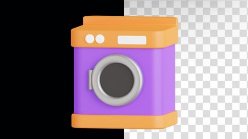 Rotating 3D Washing Machine Icon Loop Animation