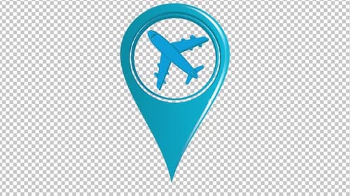 3D Rotating Travel Airplane Location Pin Icon