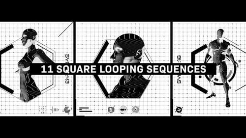 Abstract Futuristic Humanoid Figures HUD Grid Loop Animations