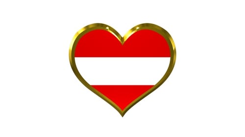 Rotating 3D Heart Austria Flag Animation with Gold Border