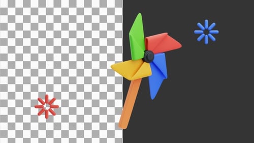 3D Animation of Pinwheel Spinning Playful Outdoor Fun | Alpha Channel