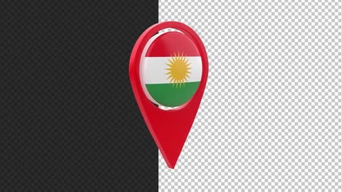 Kurdistan Flag 3D Map Pin Rotating Location Icon Animation