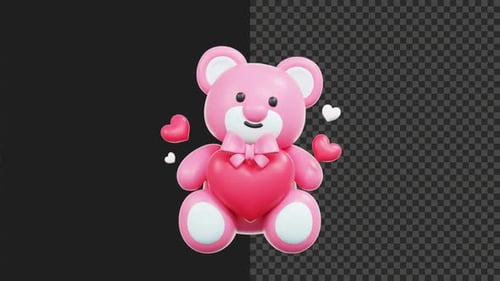 Animated 3D Pink Teddy Bear Holding Red Heart