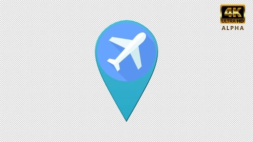 Animated 3D Location Pin with Airplane Icon for Travel